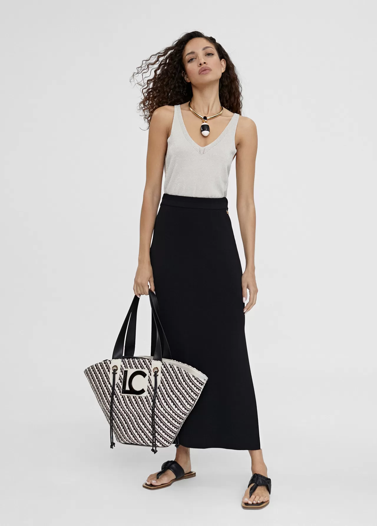 Lola Casademunt Bolso tipo cesta en efecto rafia NEGRO-CRUDO Cheap