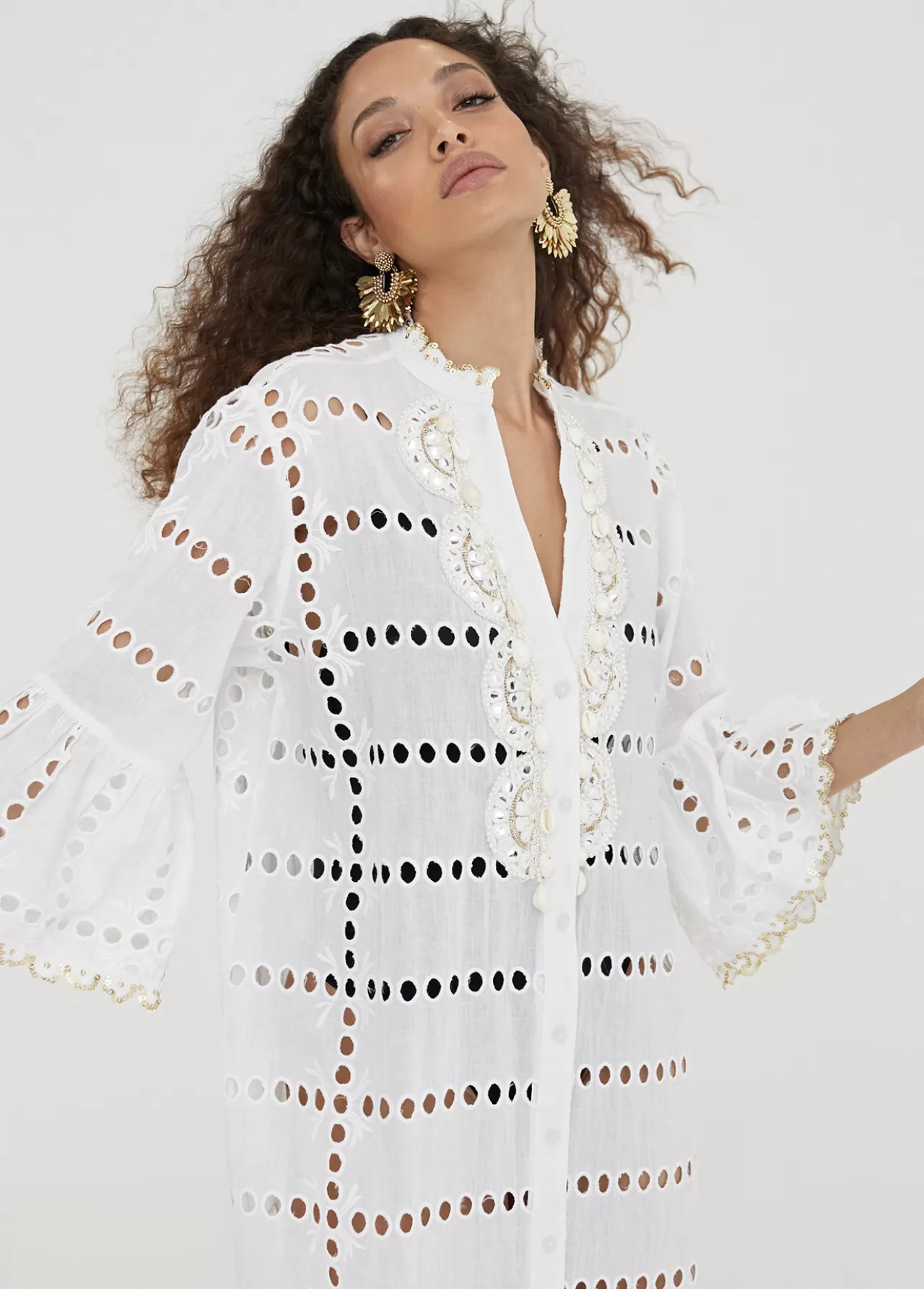 Lola Casademunt Caftan largo bordado BLANCO Sale