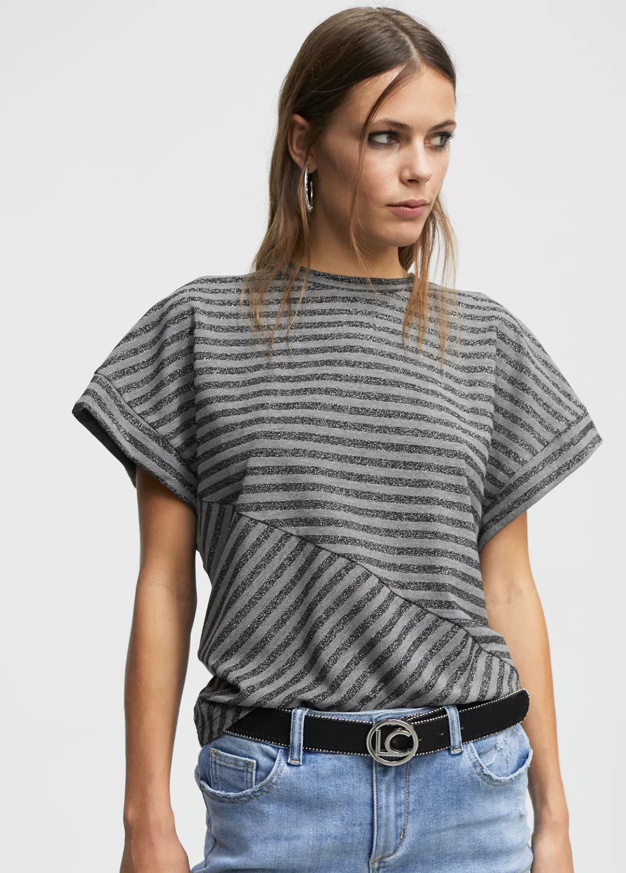 Lola Casademunt Camiseta rayas manga sisa METAL-NEGRO Outlet