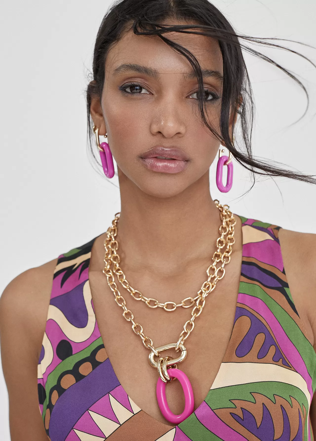 Lola Casademunt Collar doble cadena y colgante FUCSIA Online