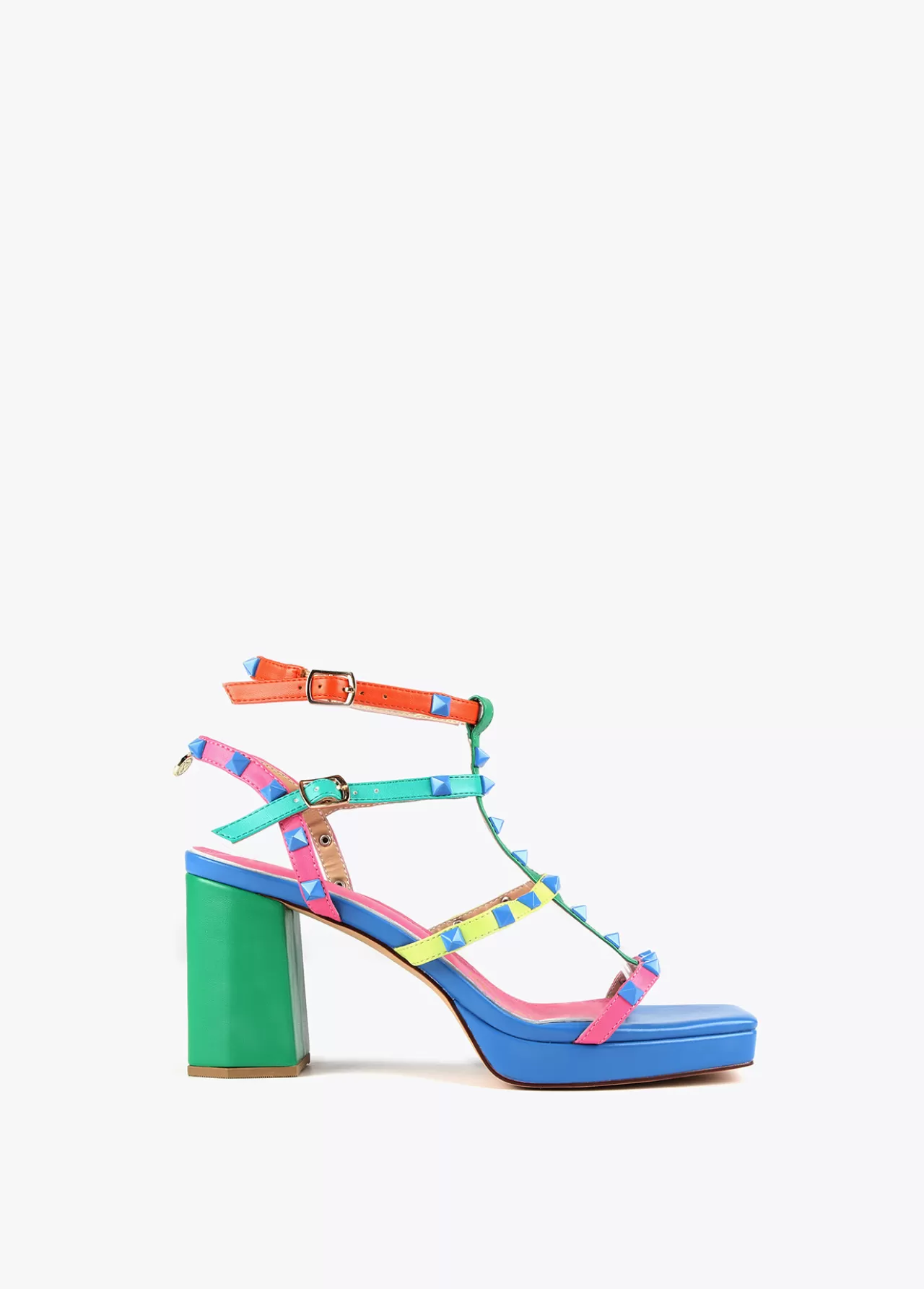 Lola Casademunt Sandalia de tacón con tiras multicolor VERDE-ROSA Cheap