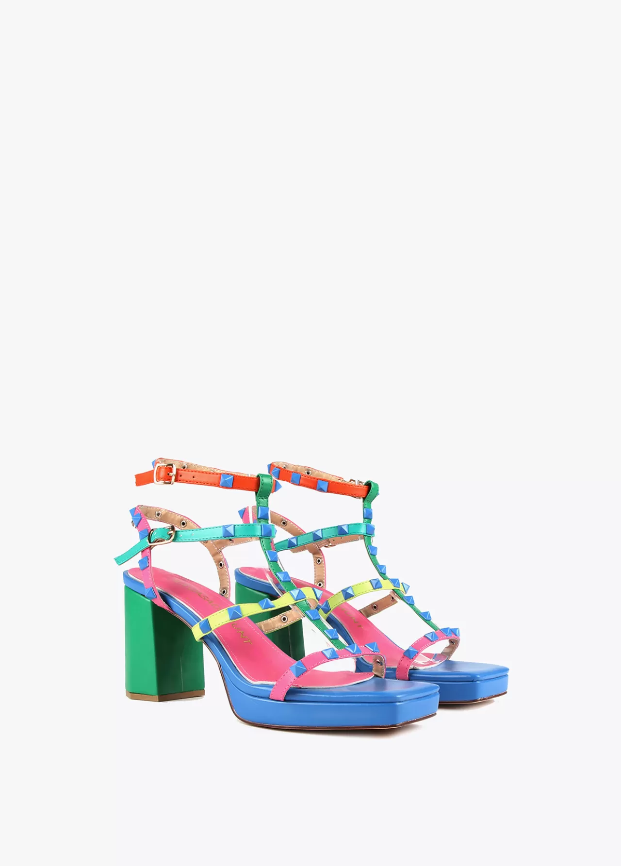 Lola Casademunt Sandalia de tacón con tiras multicolor VERDE-ROSA Cheap