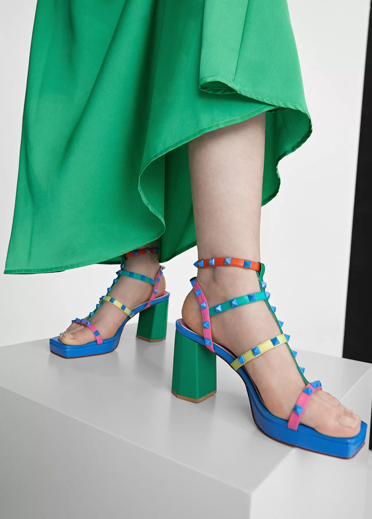 Lola Casademunt Sandalia de tacón con tiras multicolor VERDE-ROSA Cheap