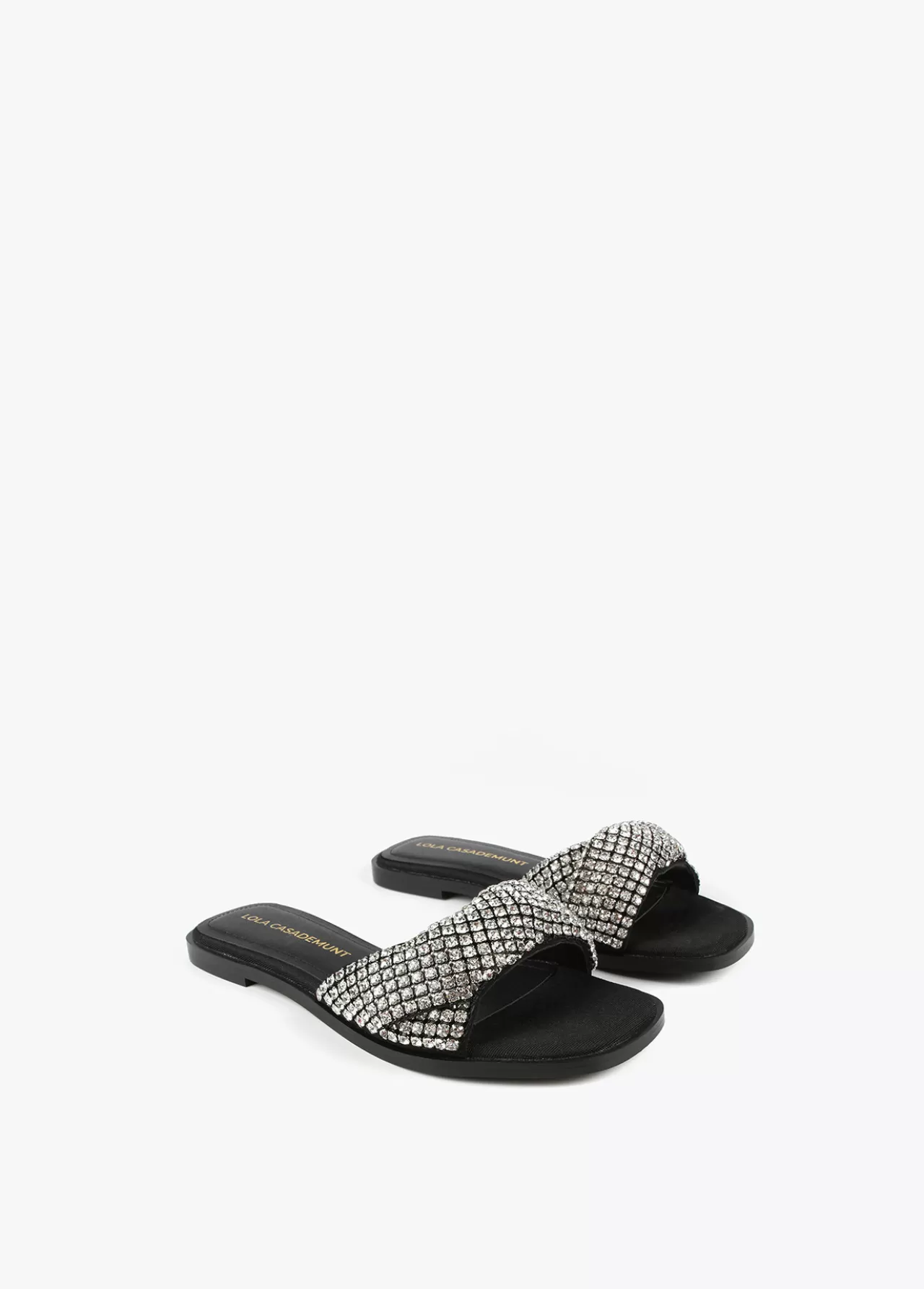 Lola Casademunt Sandalia plana con pedreria NEGRO-METAL Online