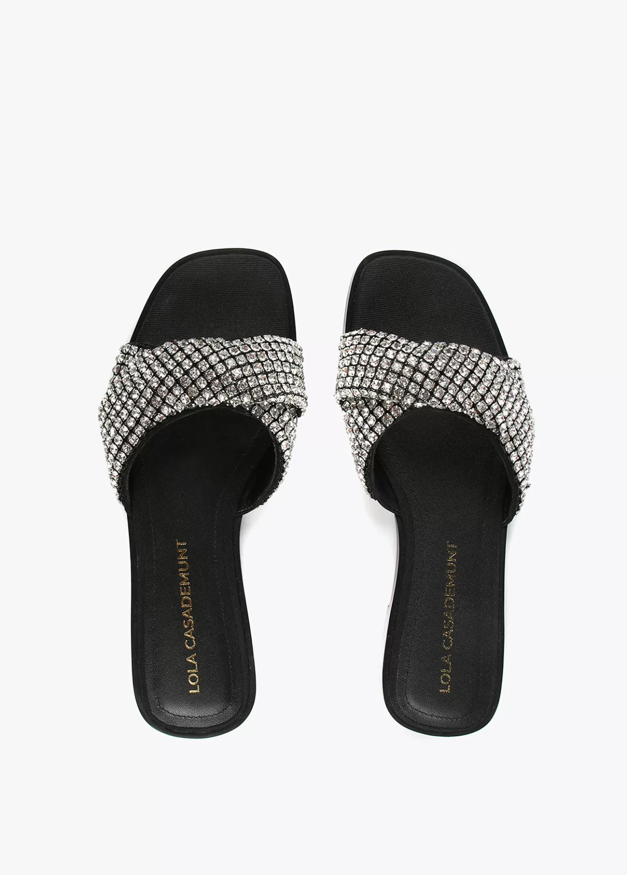Lola Casademunt Sandalia plana con pedreria NEGRO-METAL Online