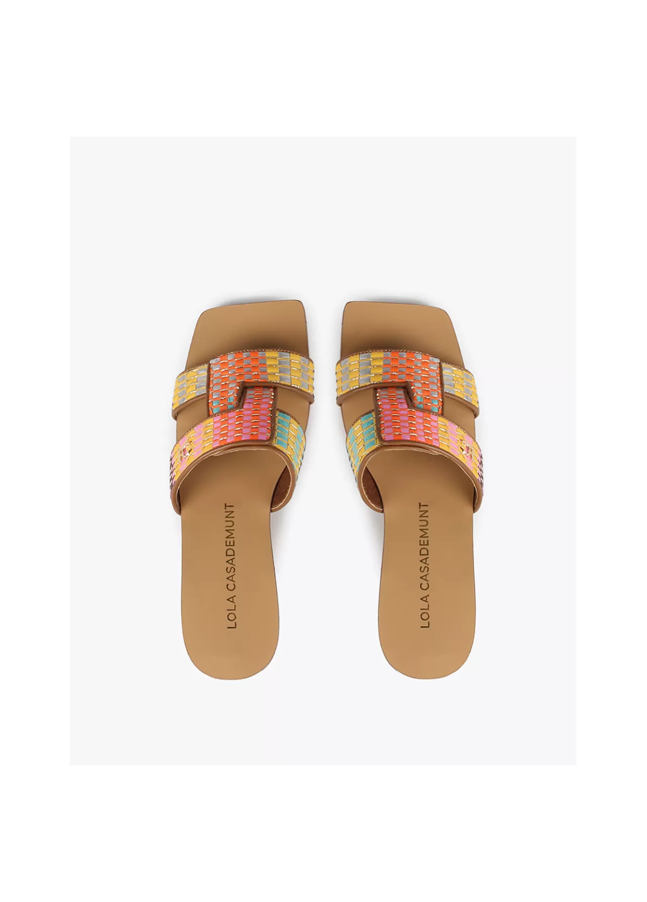 Lola Casademunt Sandalia plana efecto rafia multicolor MARRON-NARANJA Cheap