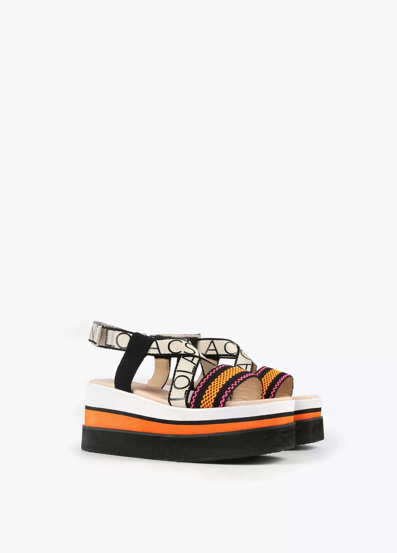Lola Casademunt Sandalia tipo plataforma tricolor NARANJA-NEGRO Outlet
