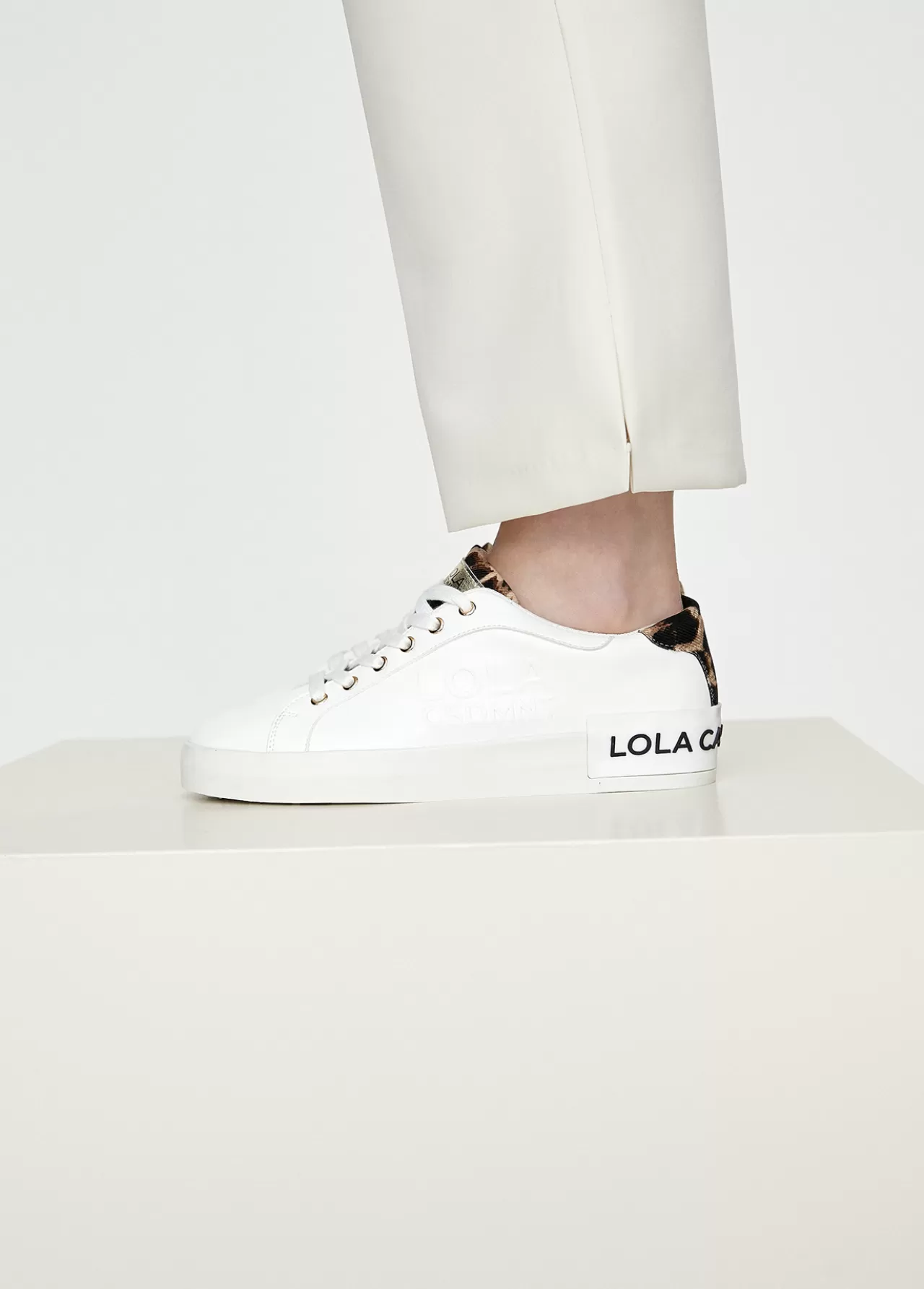 Lola Casademunt Zapatillas tipo sneakers detalles animal print BLANCO-MARRON Cheap